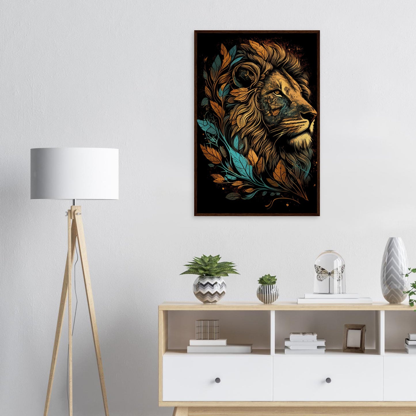 Leaf Lion, Poster mit Holzrahmen - Stiersbeste