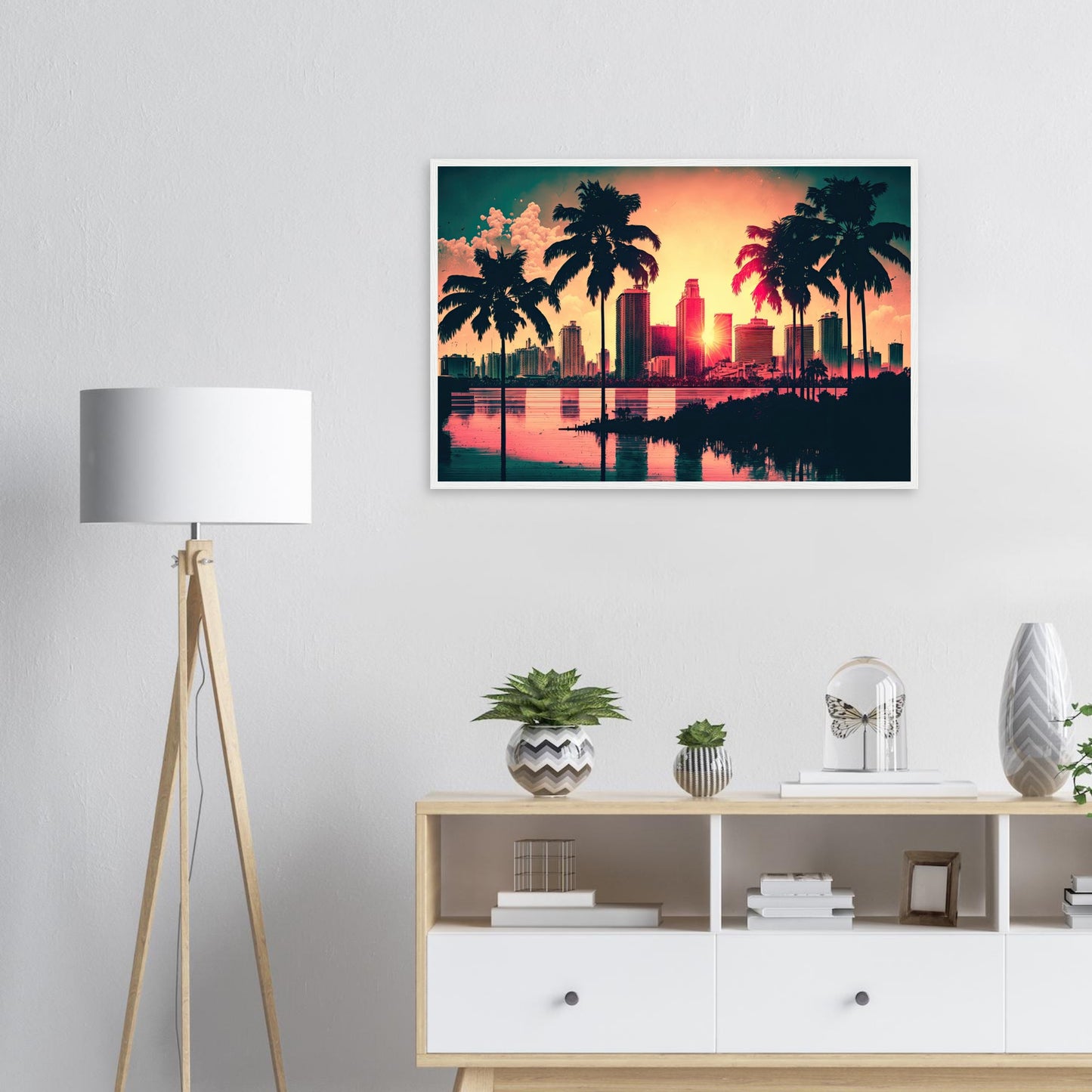 Miami Sunset, Poster mit Holzrahmen - Stiersbeste