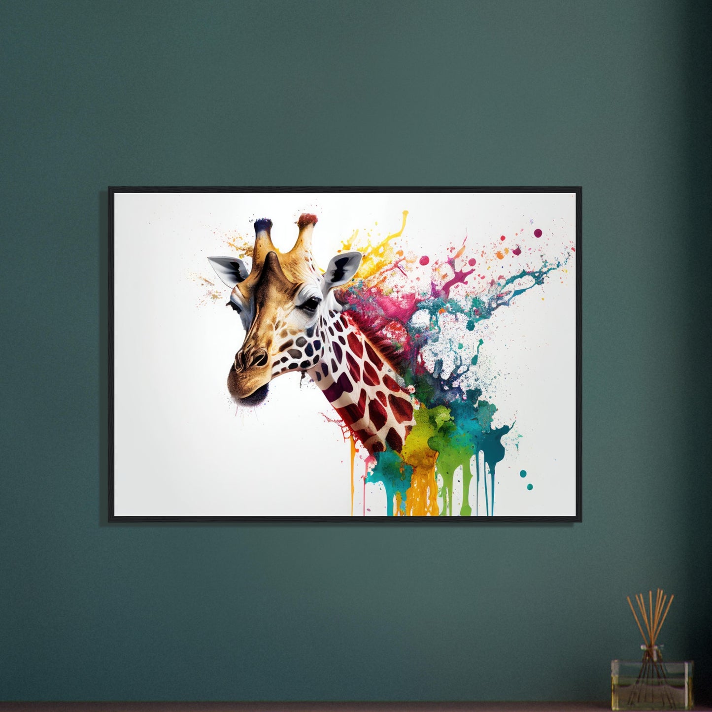Giraffe Splash Art, Poster mit Holzrahmen - Stiersbeste