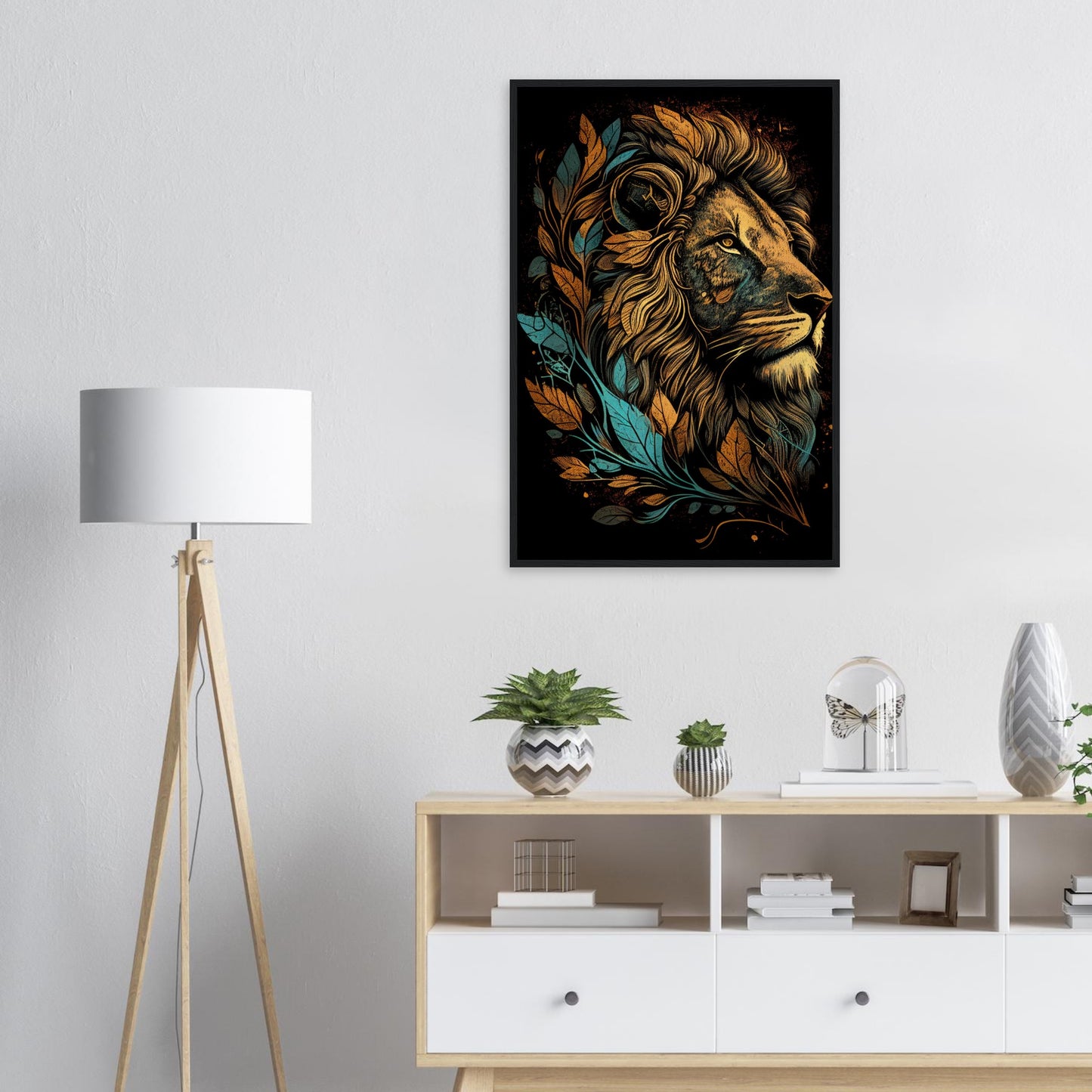 Leaf Lion, Poster mit Holzrahmen - Stiersbeste