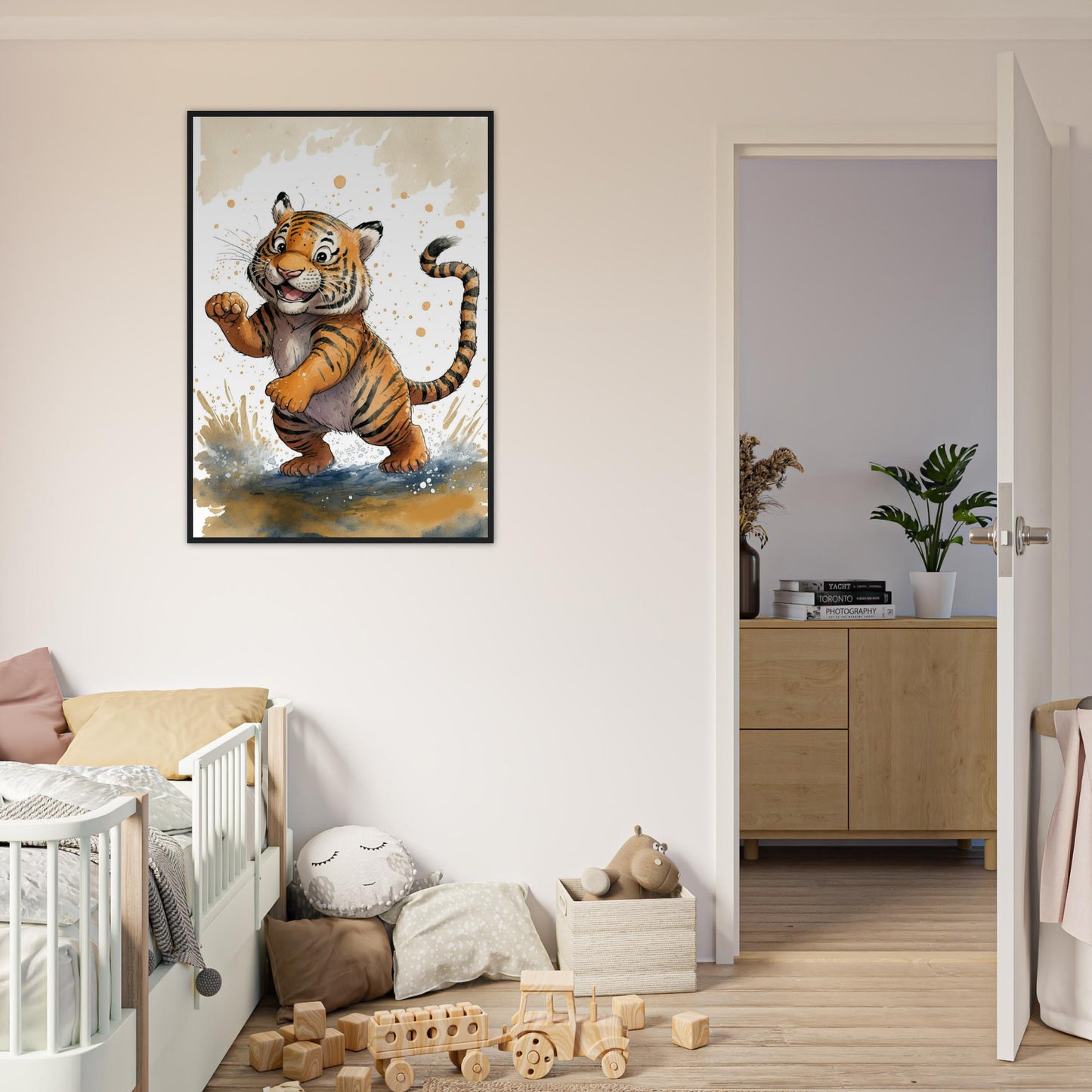 Matschiger Tiger, Poster mit Holzrahmen - Stiersbeste