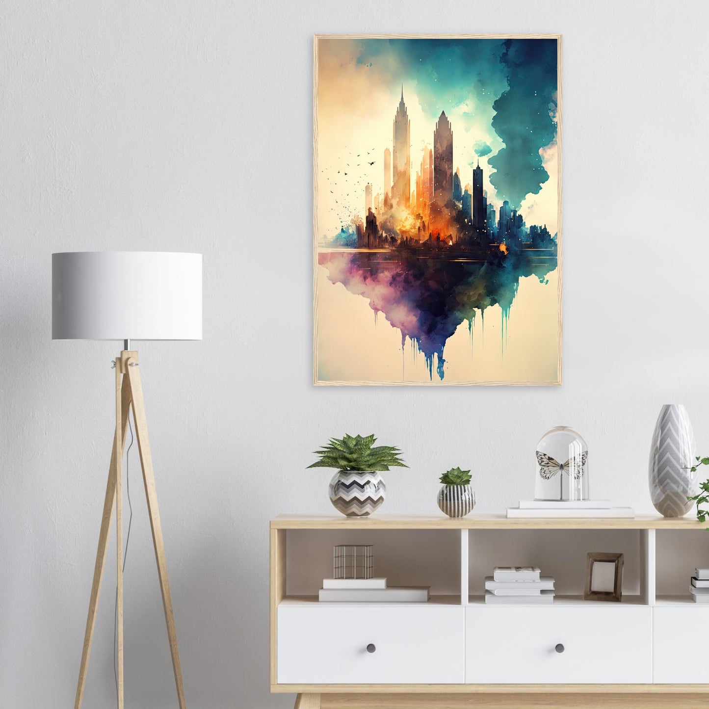Farbexplosion Skyline, Poster mit Holzrahmen - Stiersbeste
