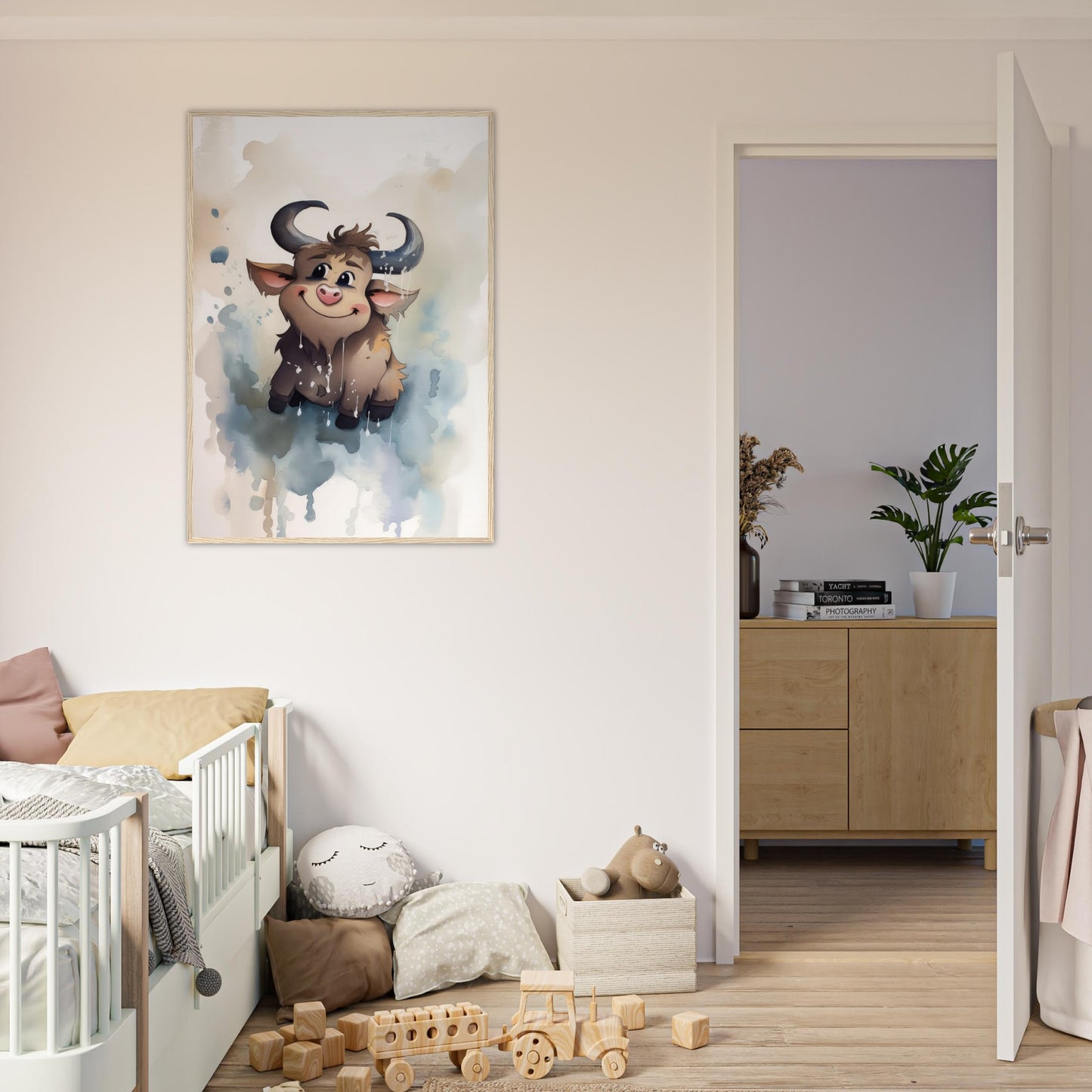 Süßer Stier, Poster mit Holzrahmen - Stiersbeste