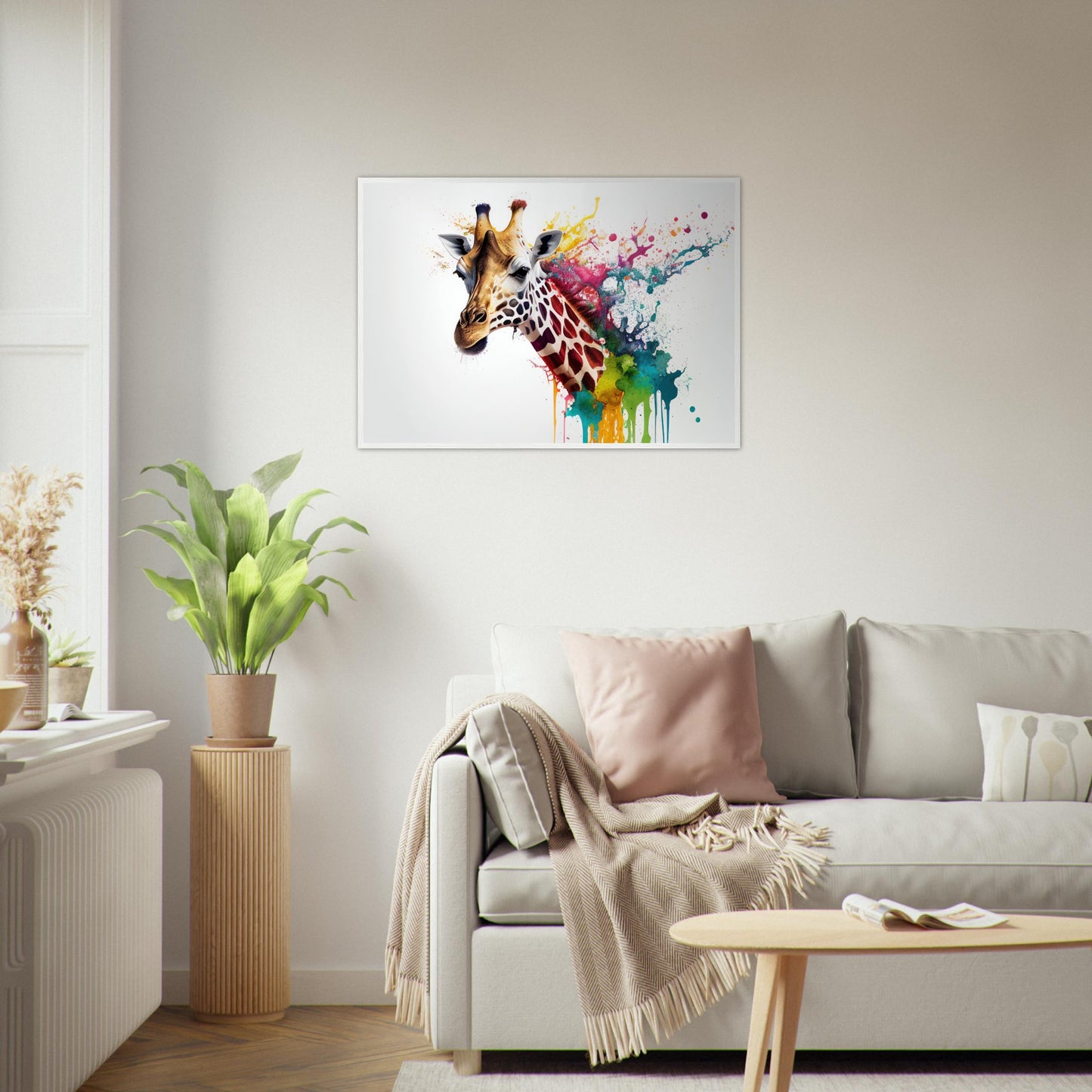 Giraffe Splash Art, Poster mit Holzrahmen - Stiersbeste
