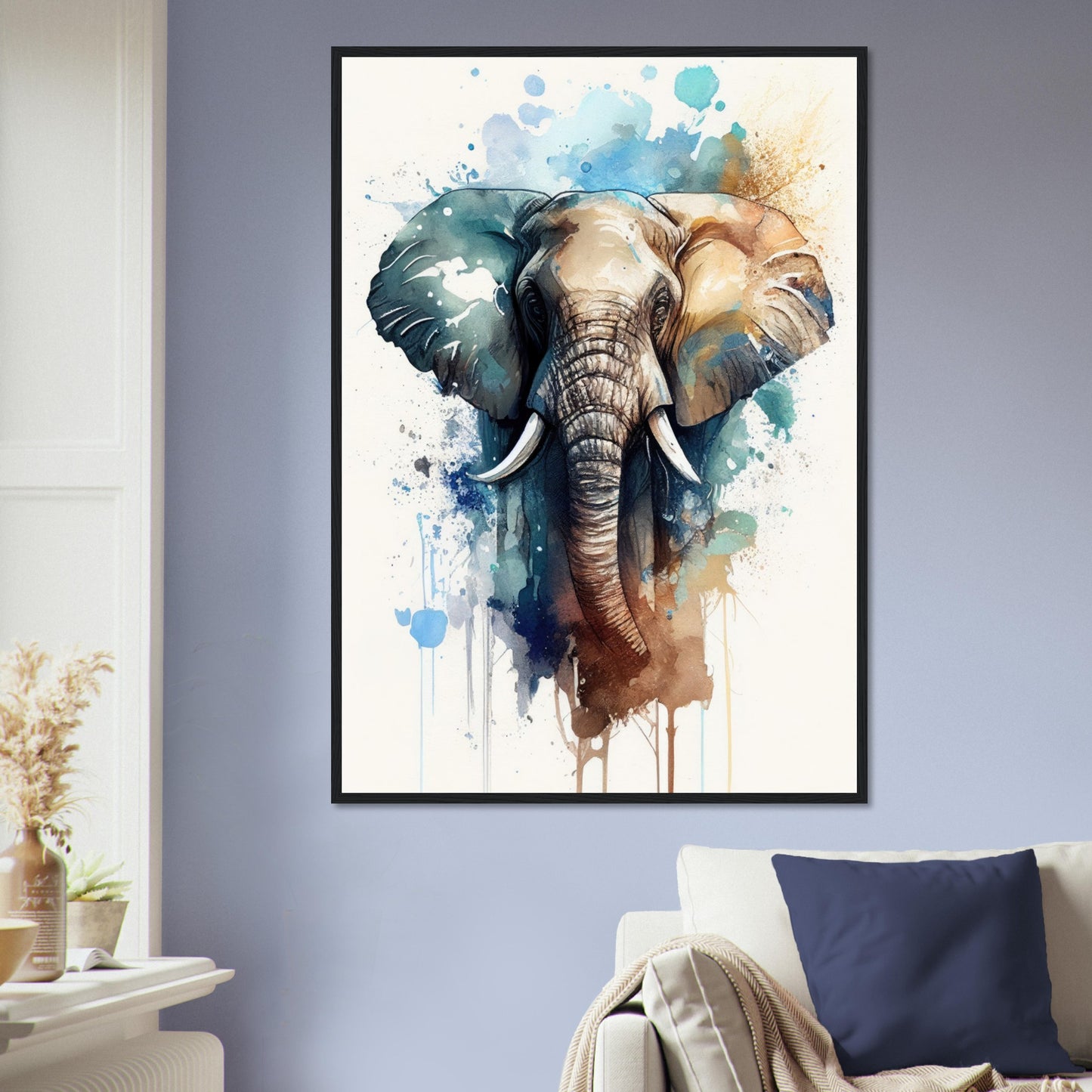 Elefant im Farbrausch, Poster mit Holzrahmen - Stiersbeste