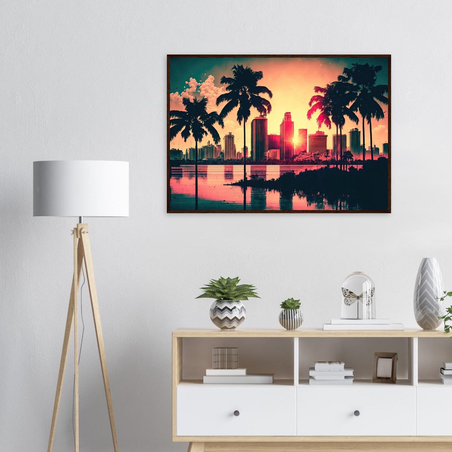 Miami Sunset, Poster mit Holzrahmen - Stiersbeste
