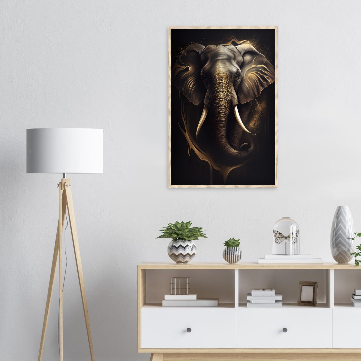 Goldener Blick des Elefanten, Poster mit Holzrahmen - Stiersbeste