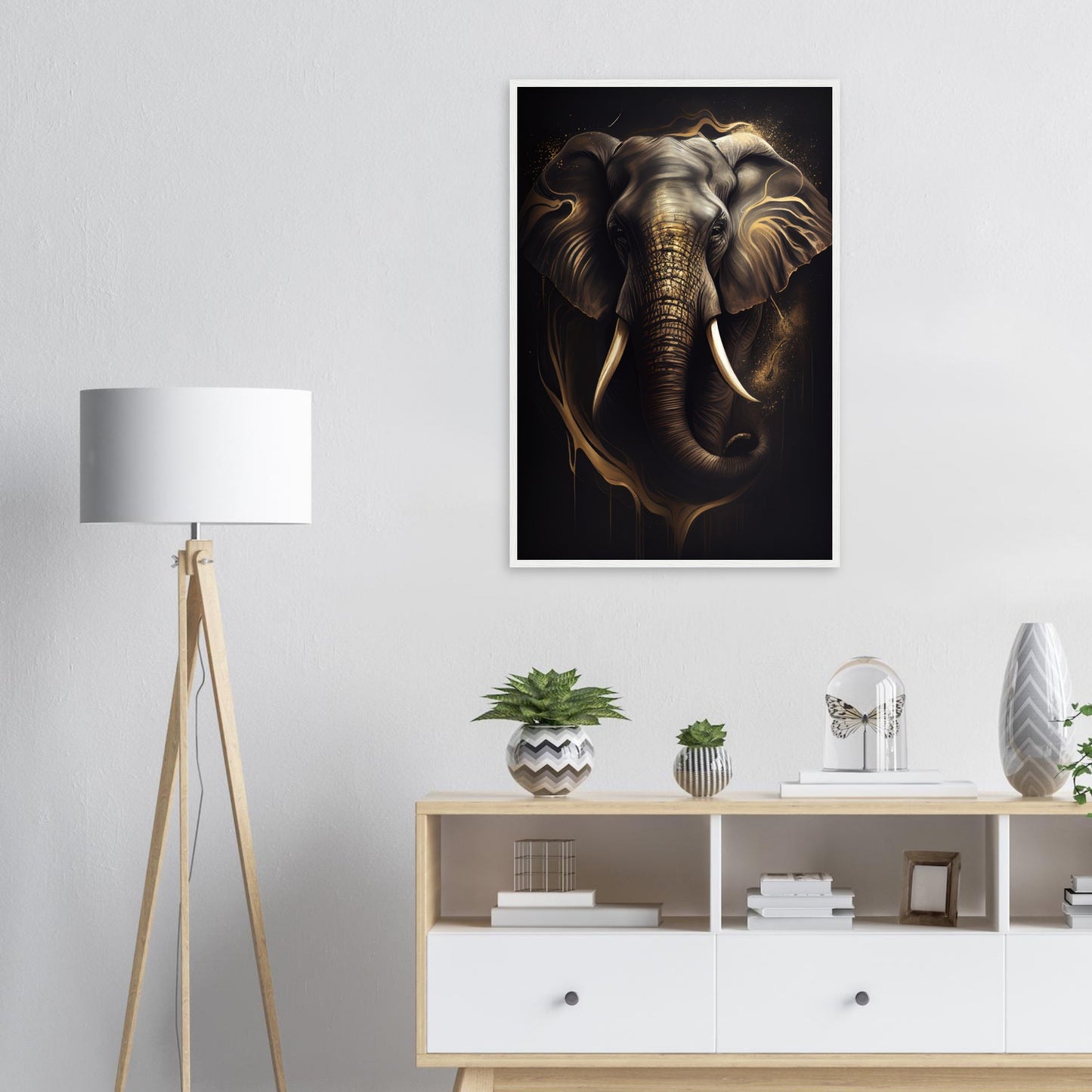Goldener Blick des Elefanten, Poster mit Holzrahmen - Stiersbeste