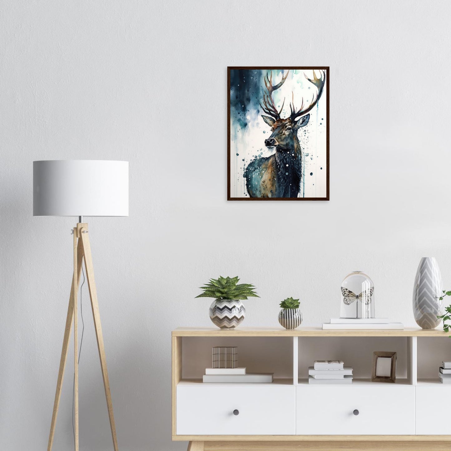 Der Pinselhirsch, Poster mit Holzrahmen - Stiersbeste