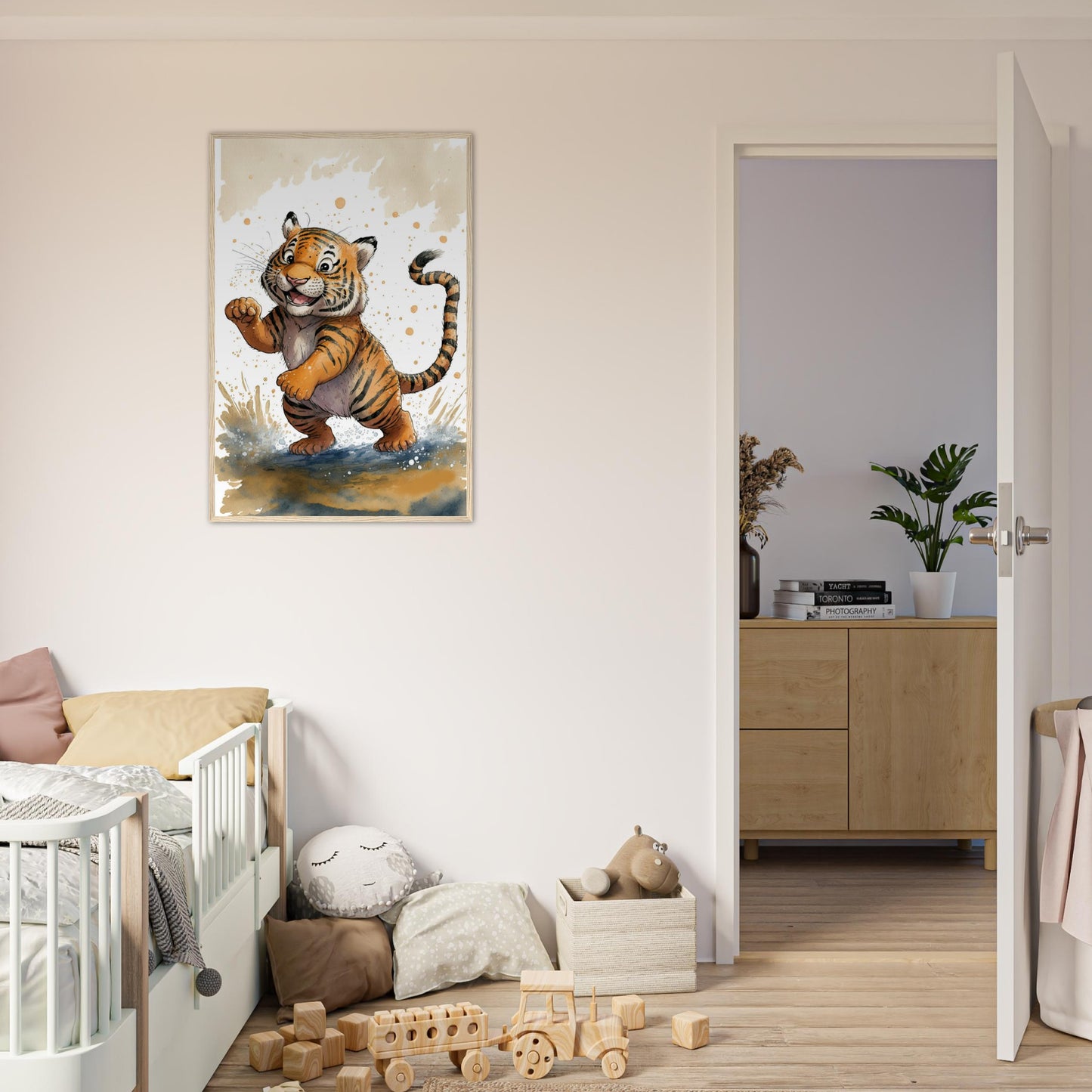Matschiger Tiger, Poster mit Holzrahmen - Stiersbeste