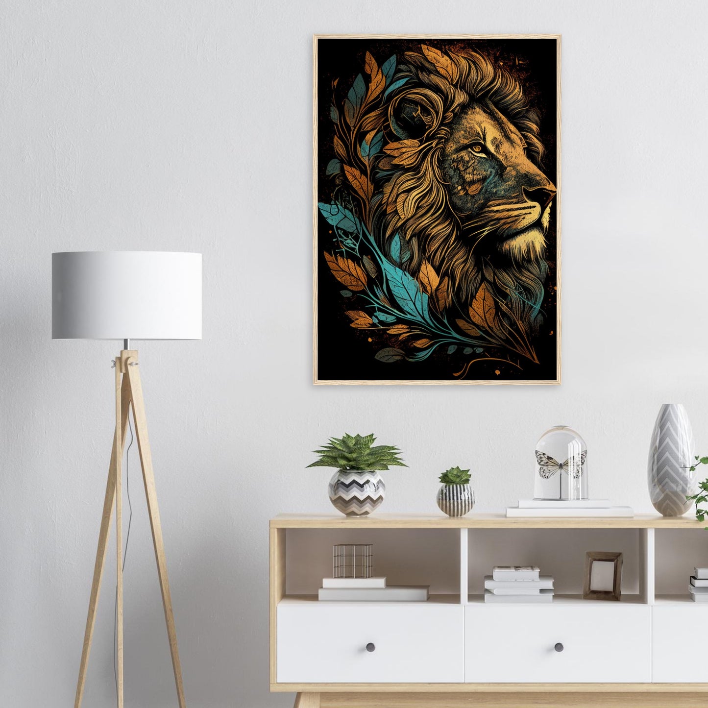Leaf Lion, Poster mit Holzrahmen - Stiersbeste