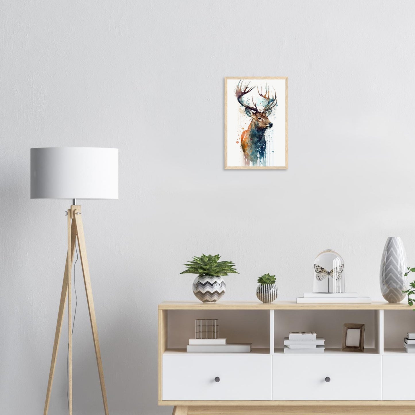 Hirschgeweih im Farbrausch, Poster mit Holzrahmen - Stiersbeste