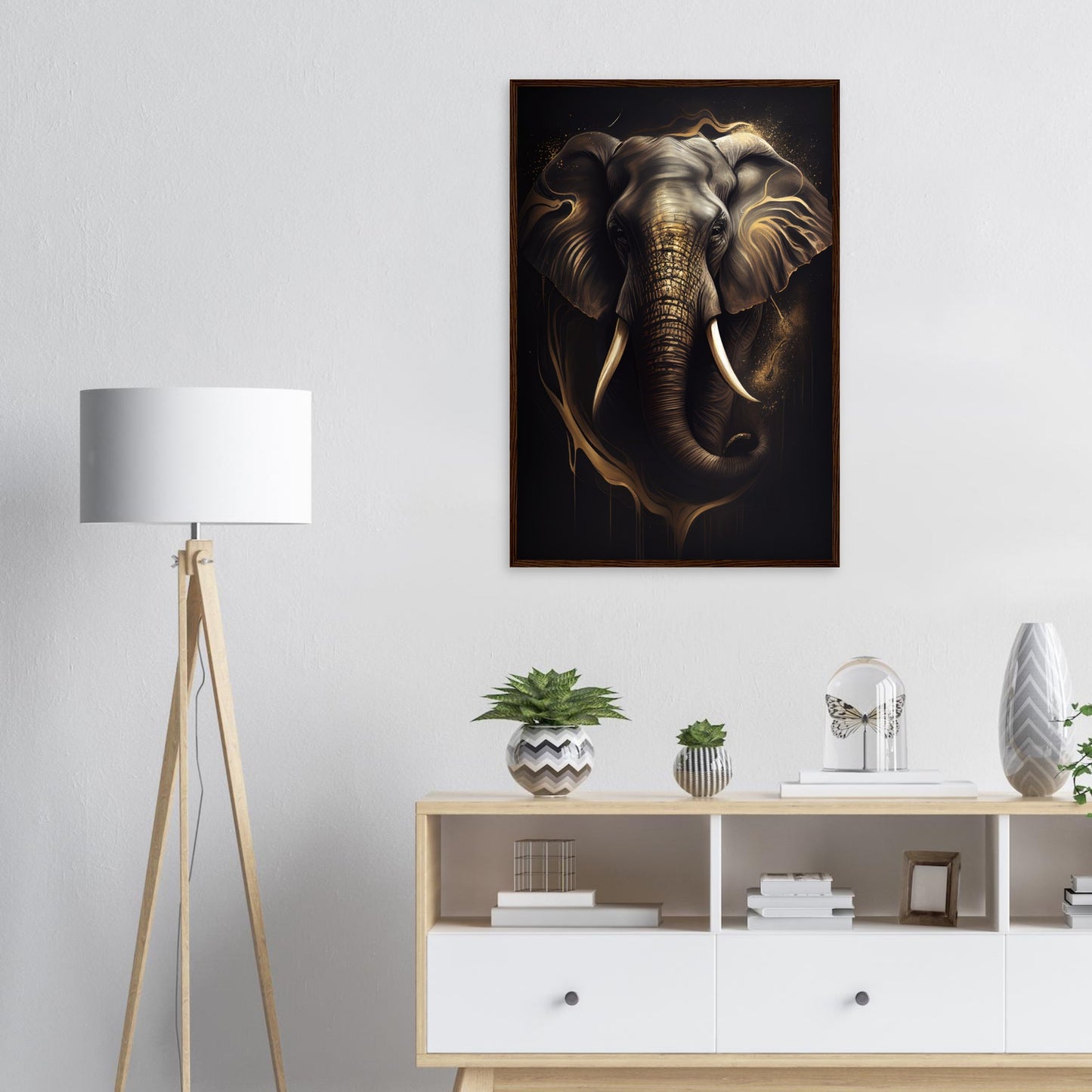 Goldener Blick des Elefanten, Poster mit Holzrahmen - Stiersbeste