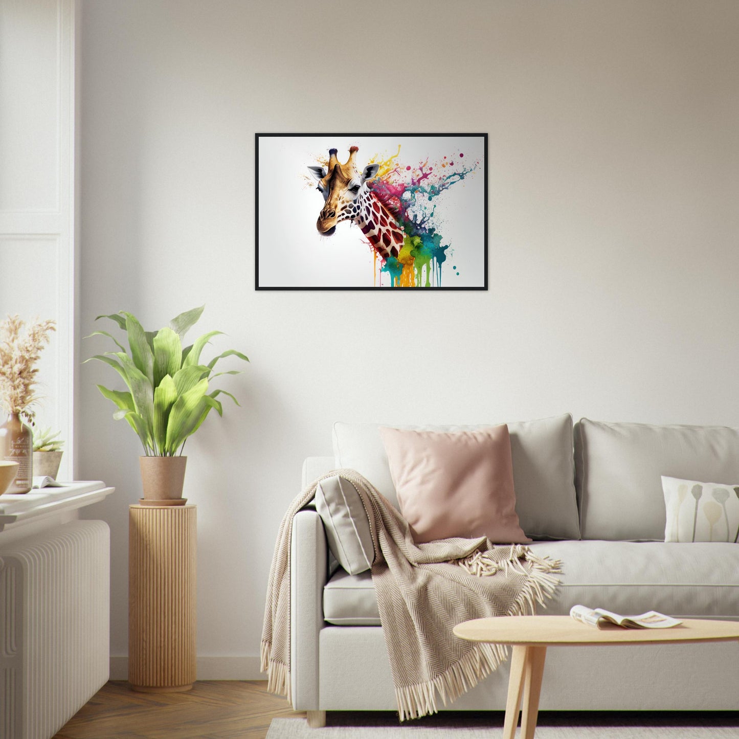 Giraffe Splash Art, Poster mit Holzrahmen - Stiersbeste
