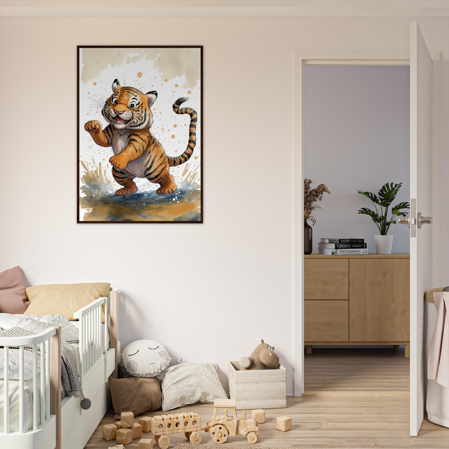 Matschiger Tiger, Poster mit Holzrahmen - Stiersbeste