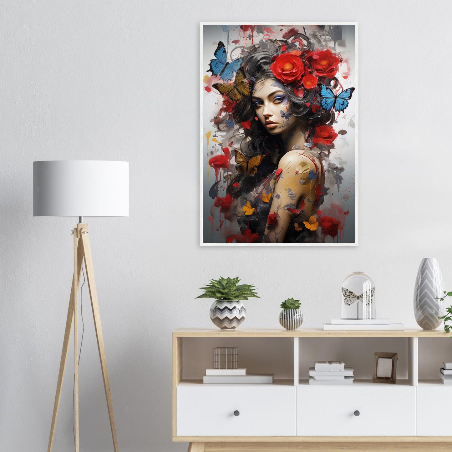 Lady Butterfly, Poster mit Holzrahmen - Stiers Beste