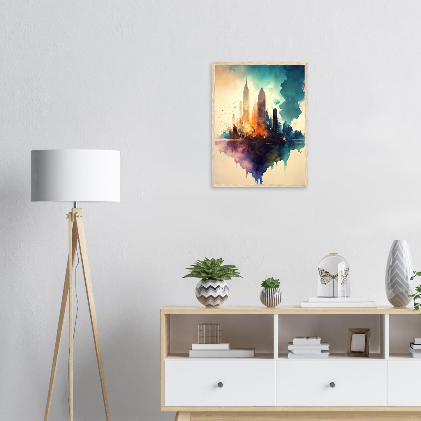 Farbexplosion Skyline, Poster mit Holzrahmen - Stiersbeste