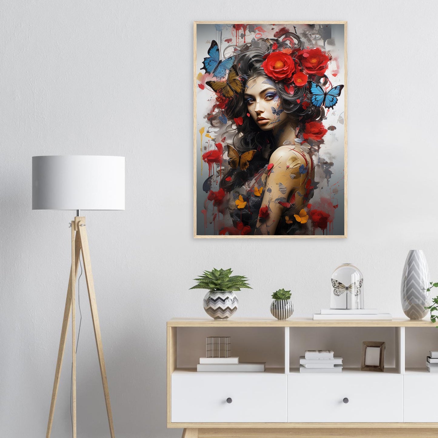 Lady Butterfly, Poster mit Holzrahmen - Stiers Beste