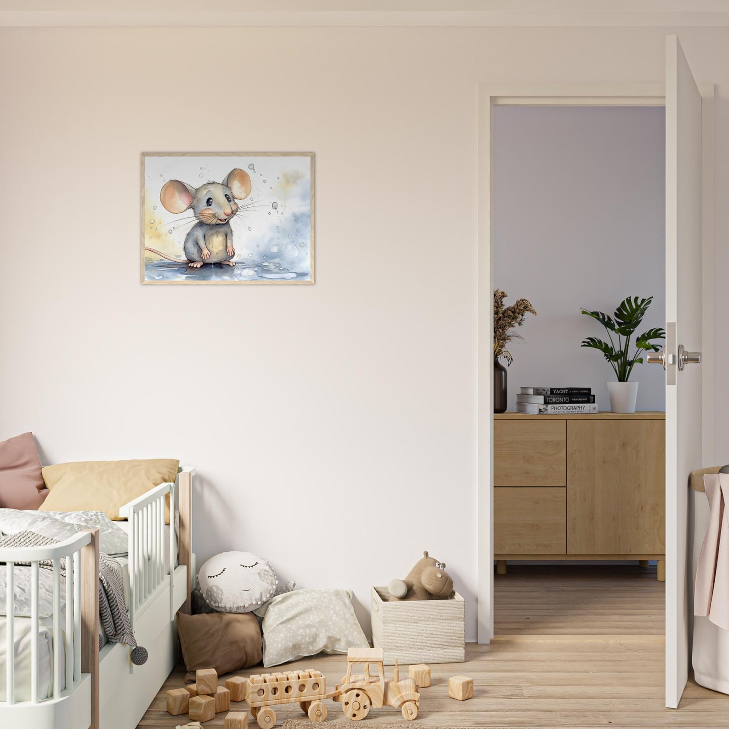 Happy Mouse, Poster mit Holzrahmen - Stiersbeste