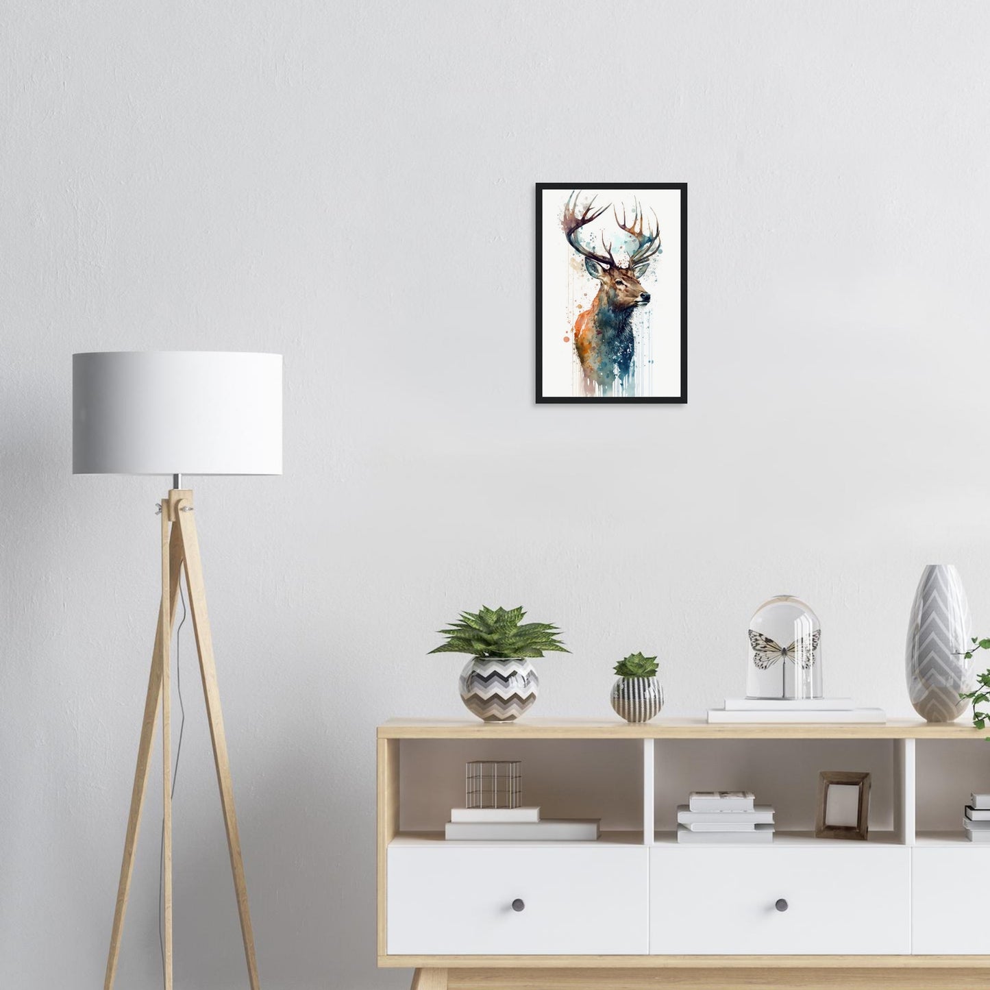 Hirschgeweih im Farbrausch, Poster mit Holzrahmen - Stiersbeste