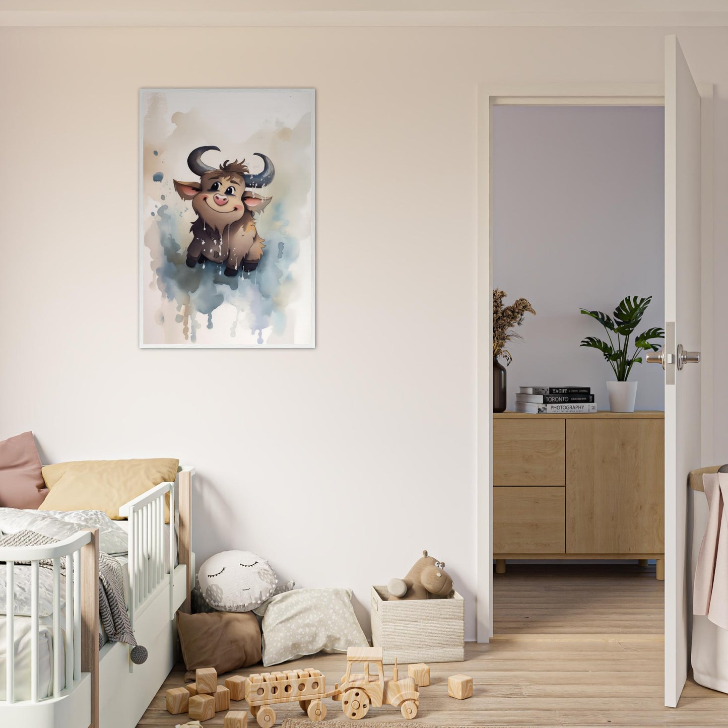 Süßer Stier, Poster mit Holzrahmen - Stiersbeste