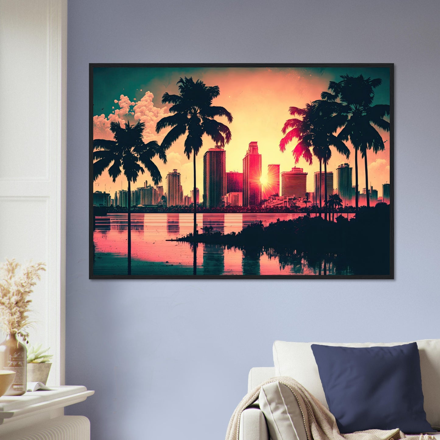 Miami Sunset, Poster mit Holzrahmen - Stiersbeste