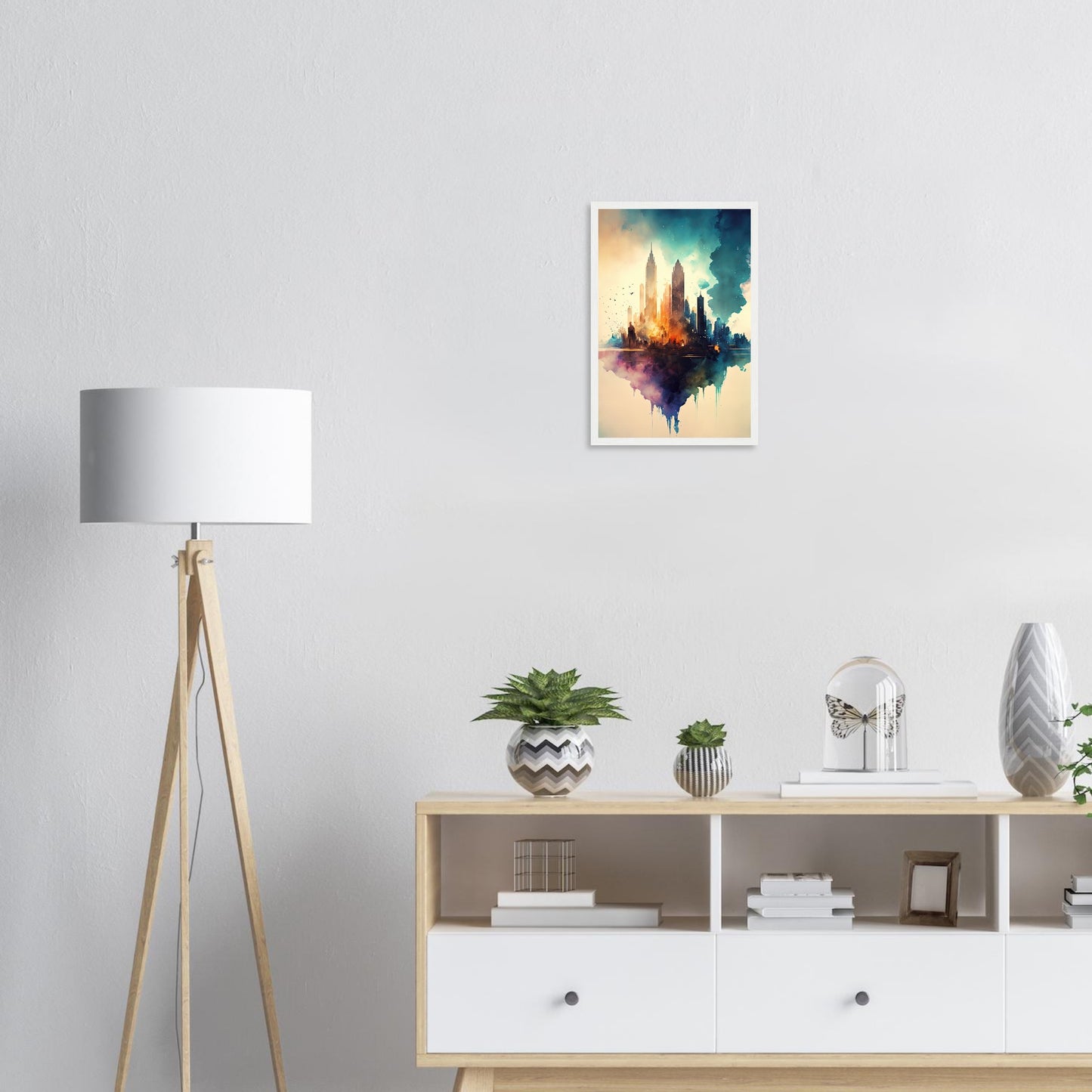 Farbexplosion Skyline, Poster mit Holzrahmen - Stiersbeste