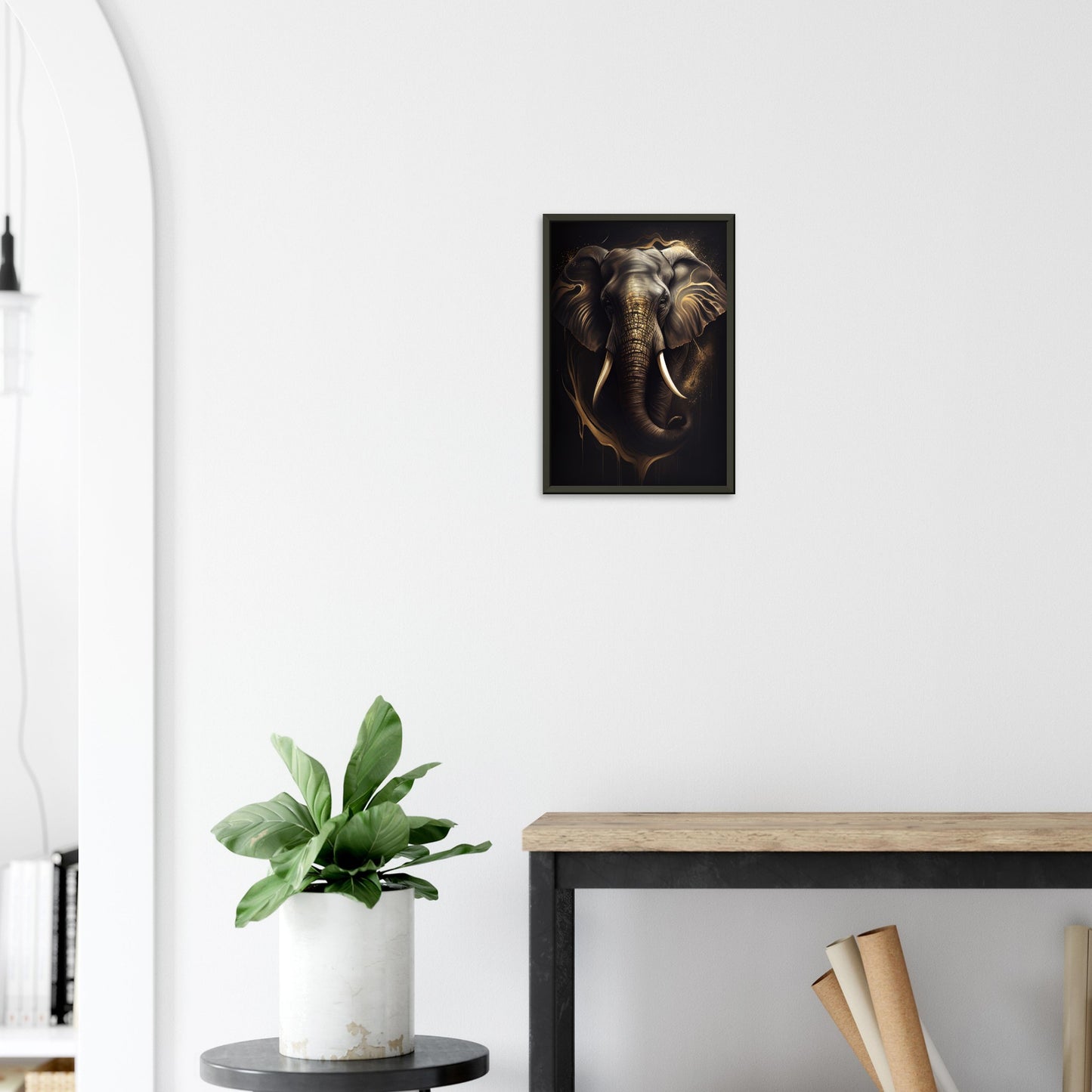 Goldener Blick des Elefanten, Poster mit Alurahmen - Stiersbeste