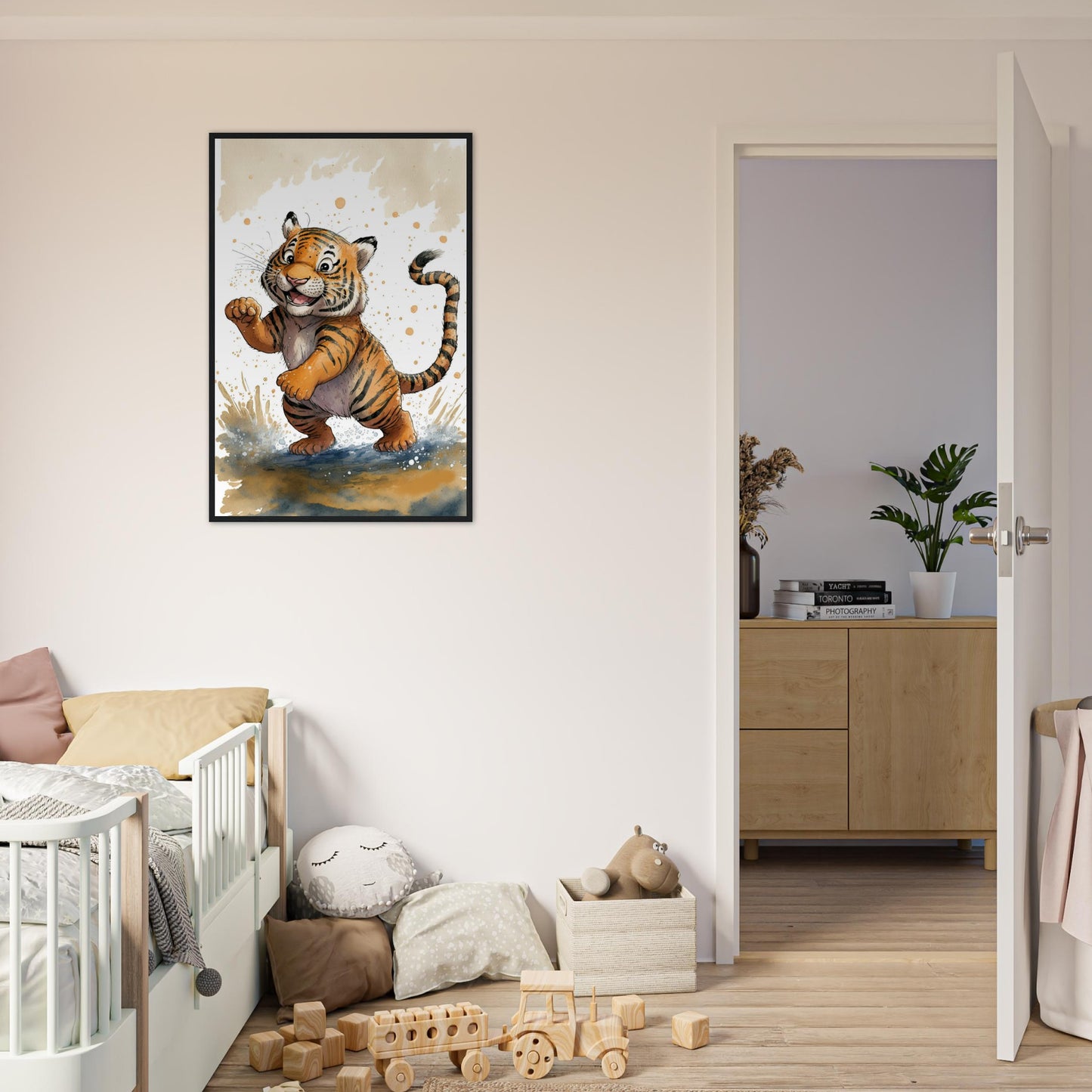 Matschiger Tiger, Poster mit Holzrahmen - Stiersbeste