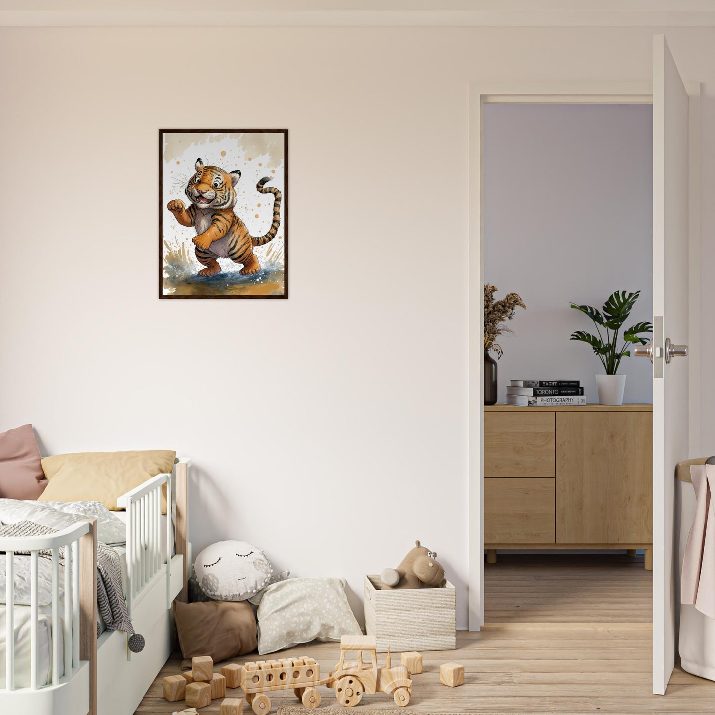 Matschiger Tiger, Poster mit Holzrahmen - Stiersbeste
