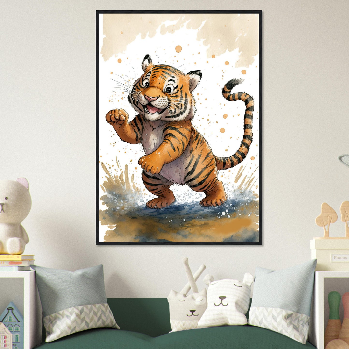 Matschiger Tiger, Poster mit Holzrahmen - Stiersbeste