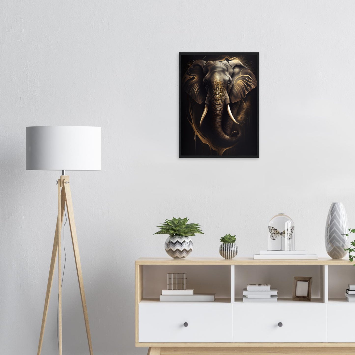 Goldener Blick des Elefanten, Poster mit Holzrahmen - Stiersbeste