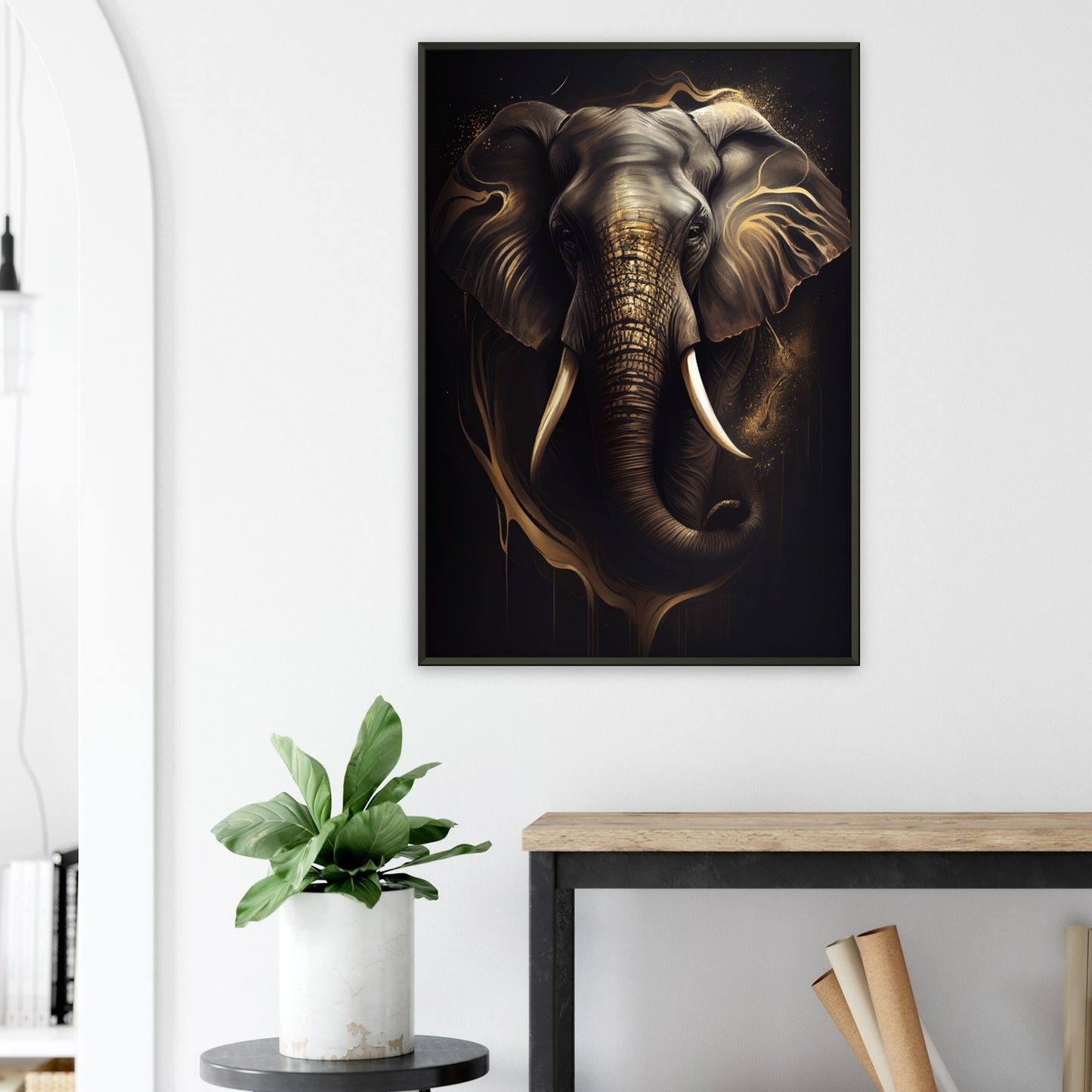 Goldener Blick des Elefanten, Poster mit Alurahmen - Stiersbeste