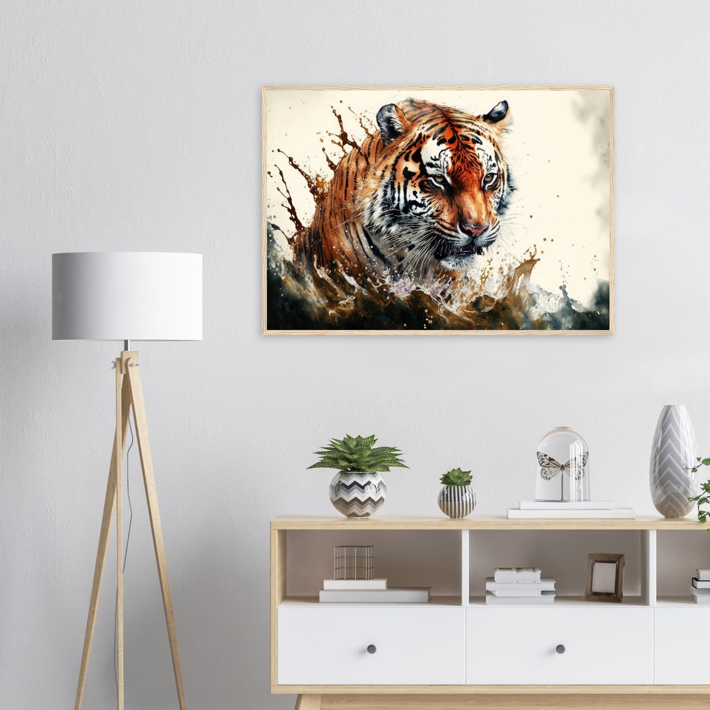Tiger Splash, Poster mit Holzrahmen - Stiersbeste