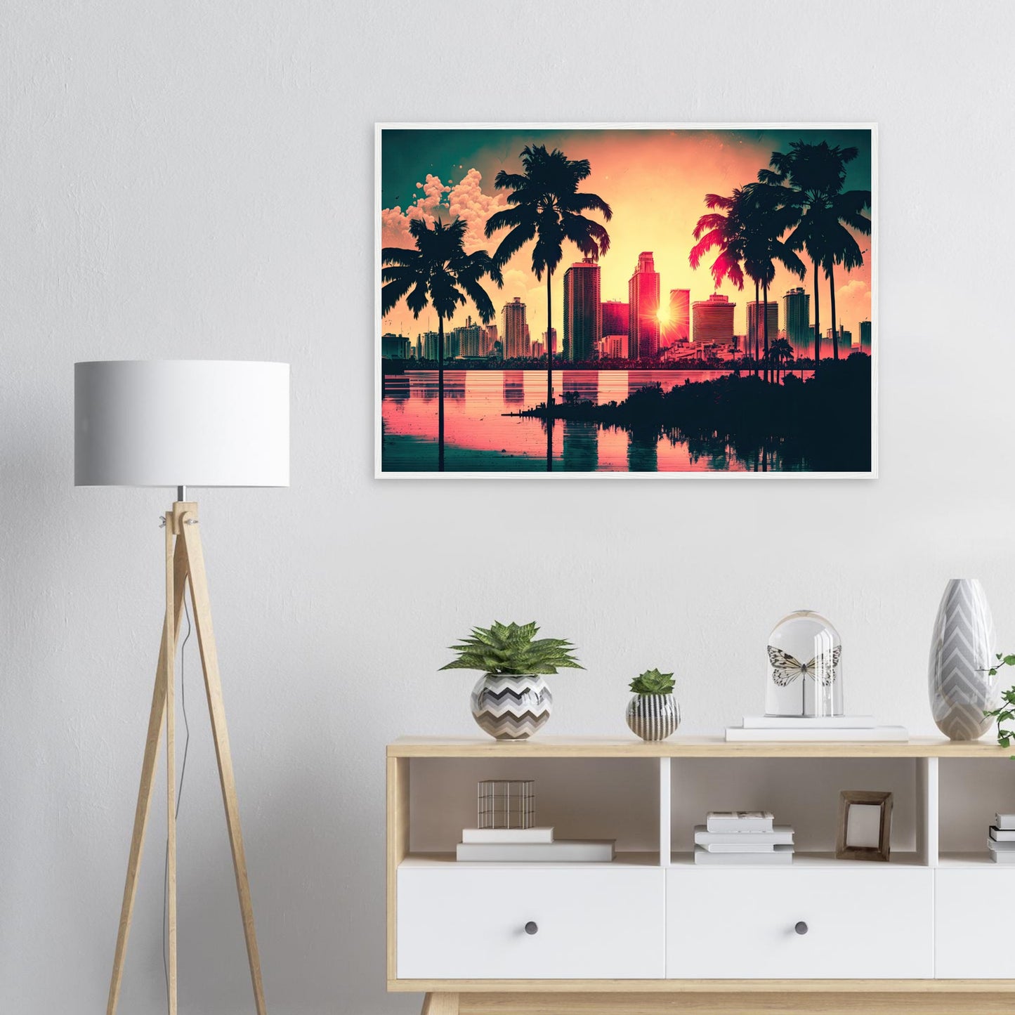 Miami Sunset, Poster mit Holzrahmen - Stiersbeste