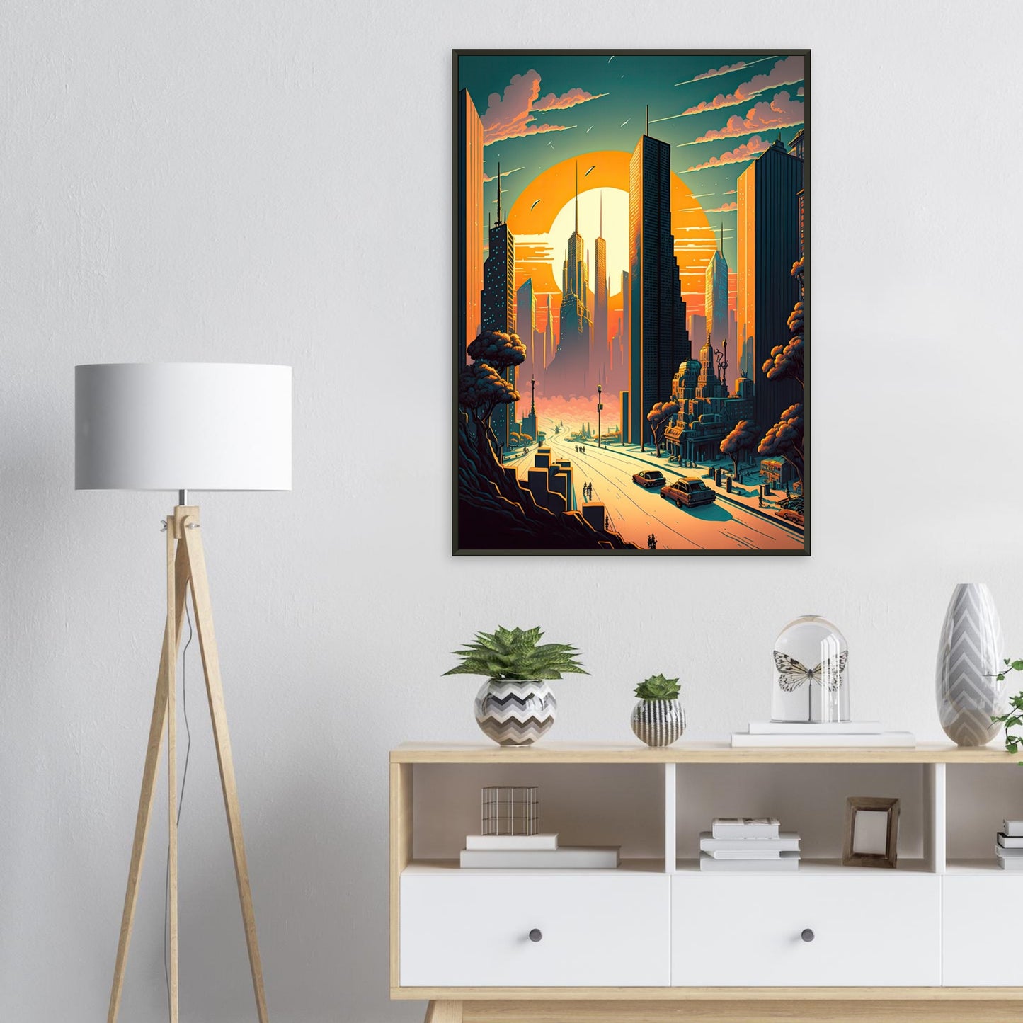 Futuristischer Sunset, Poster mit Alurahmen - Stiersbeste