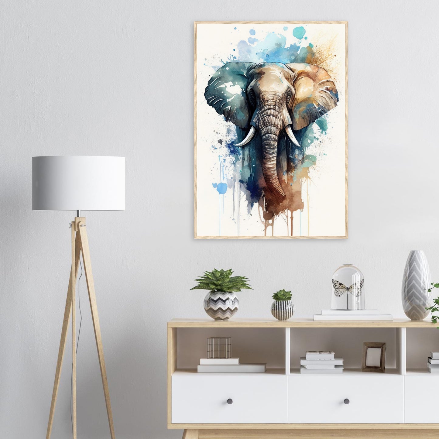 Elefant im Farbrausch, Poster mit Holzrahmen - Stiersbeste