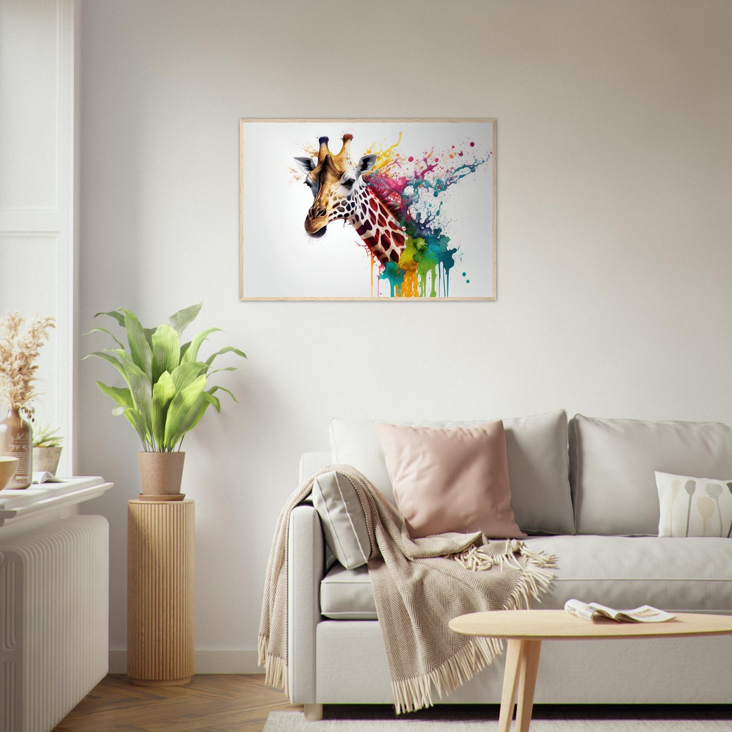 Giraffe Splash Art, Poster mit Holzrahmen - Stiersbeste