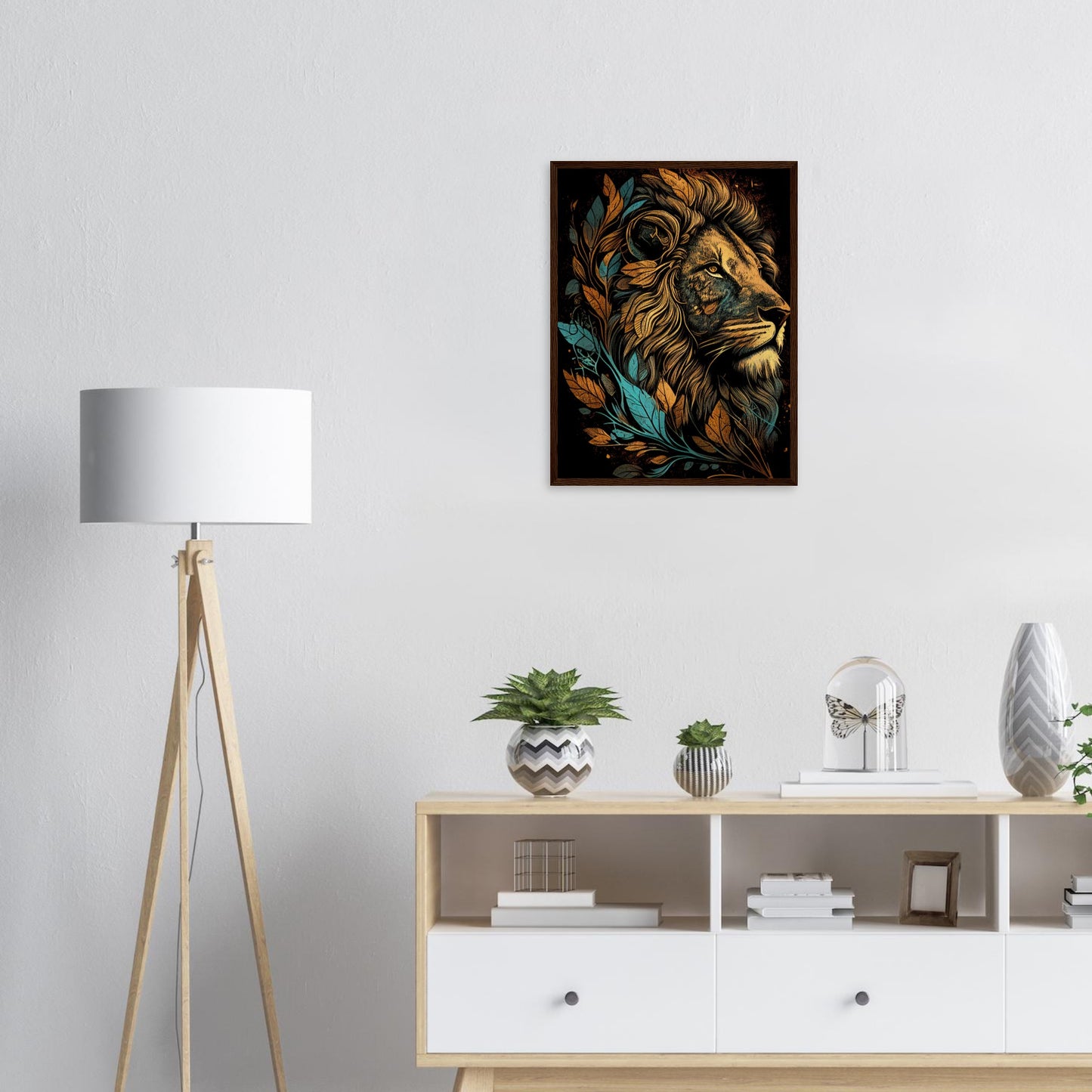 Leaf Lion, Poster mit Holzrahmen - Stiersbeste