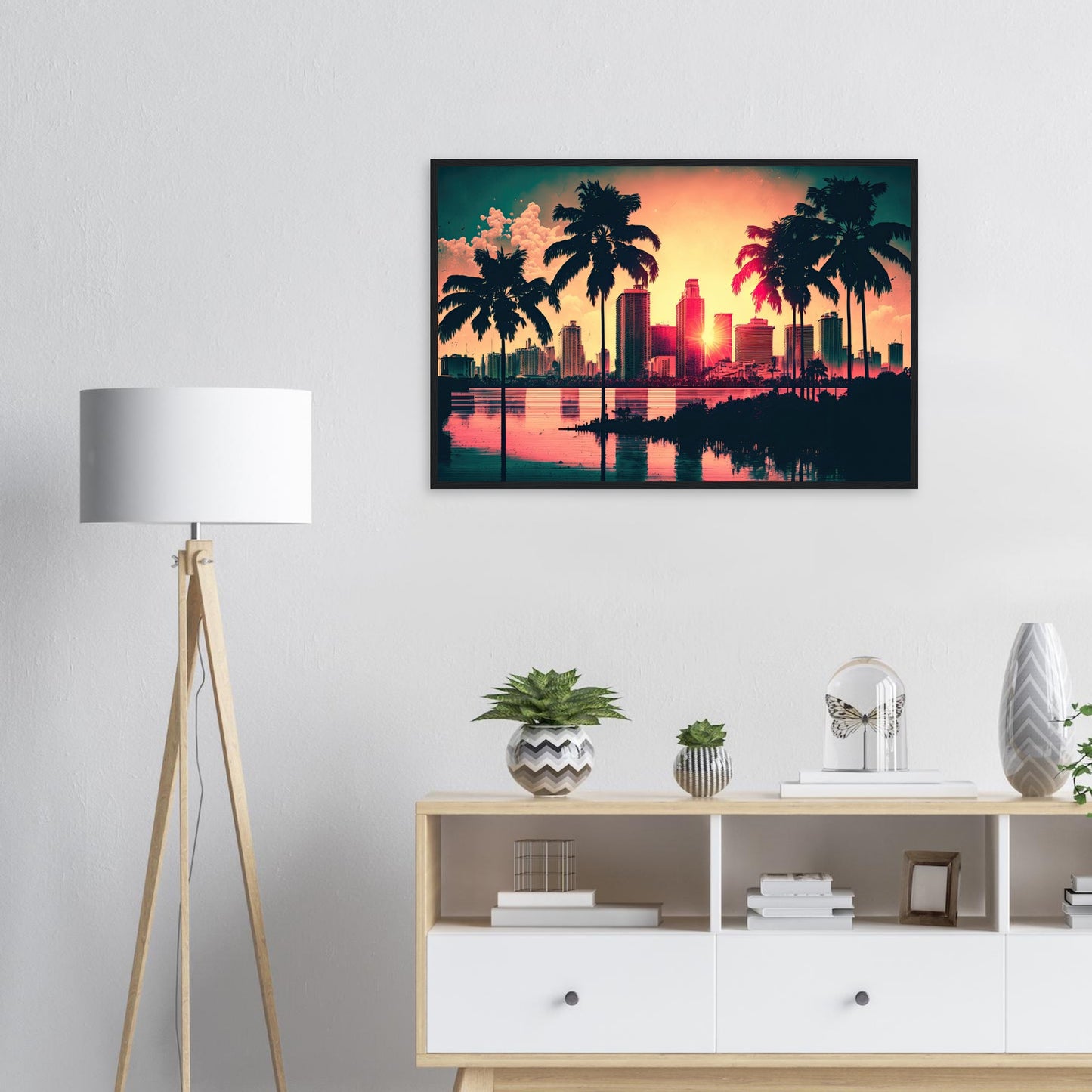 Miami Sunset, Poster mit Holzrahmen - Stiersbeste