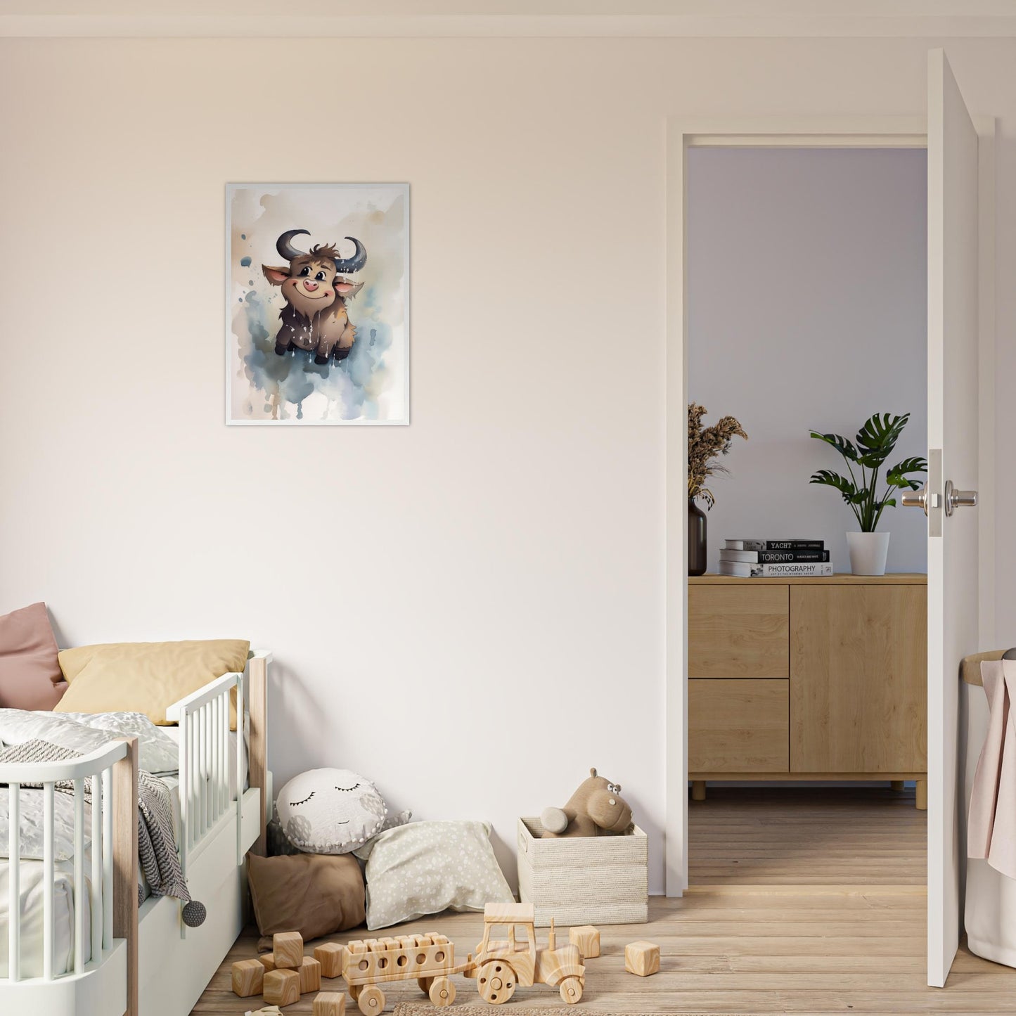 Süßer Stier, Poster mit Holzrahmen - Stiersbeste
