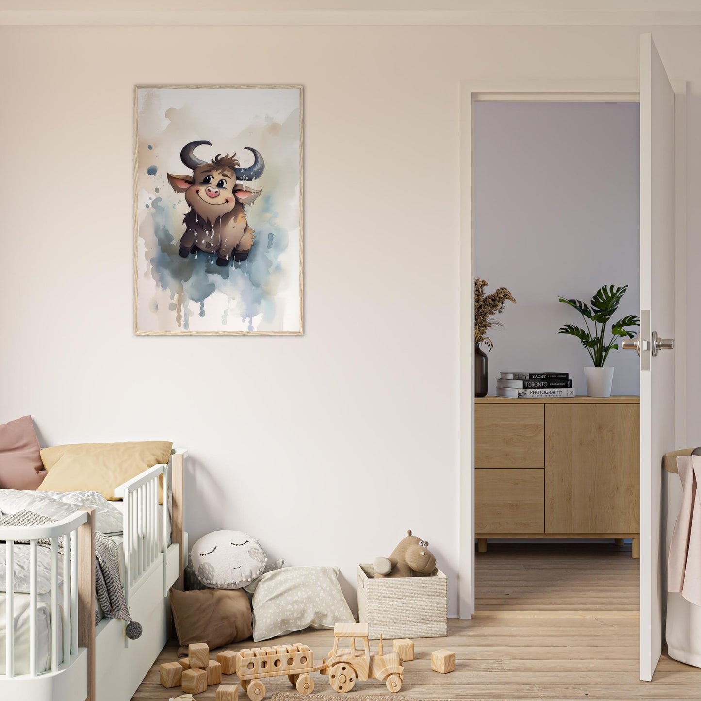 Süßer Stier, Poster mit Holzrahmen - Stiersbeste