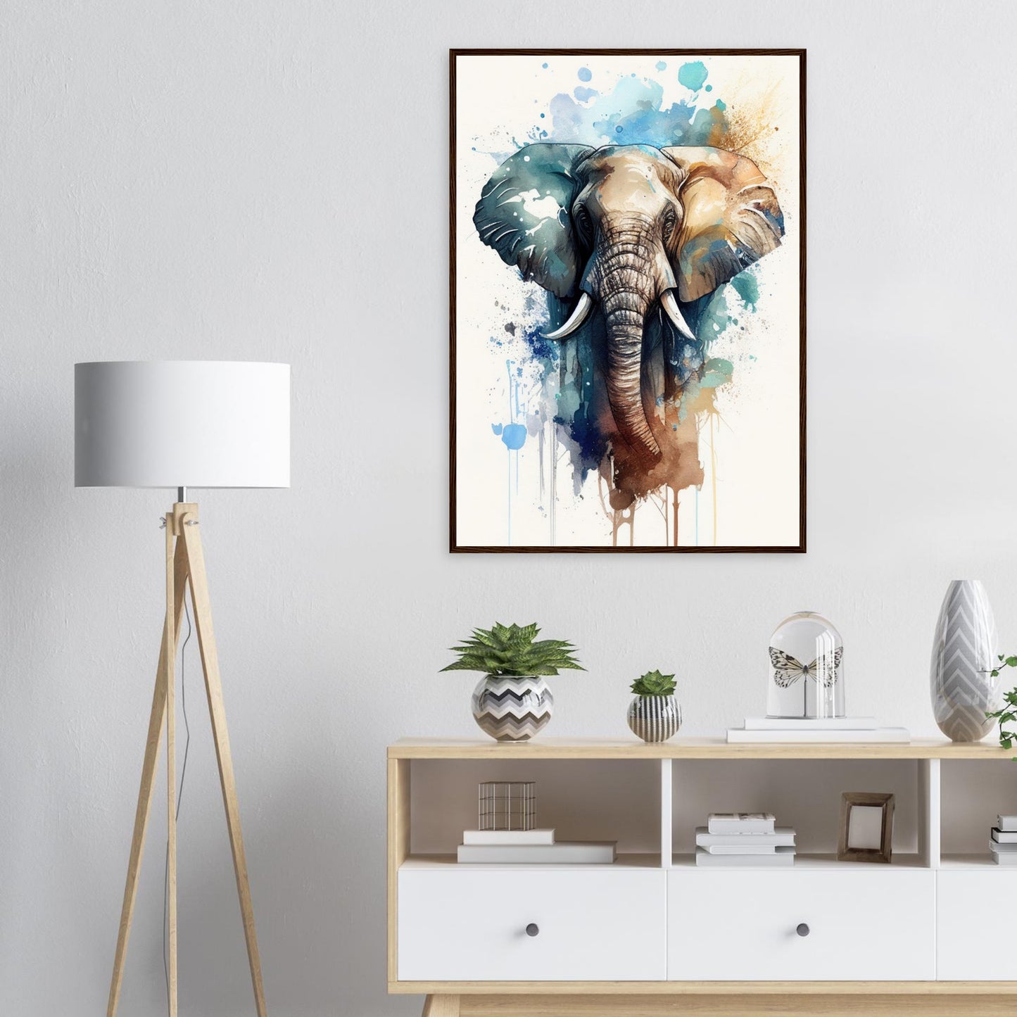Elefant im Farbrausch, Poster mit Holzrahmen - Stiersbeste