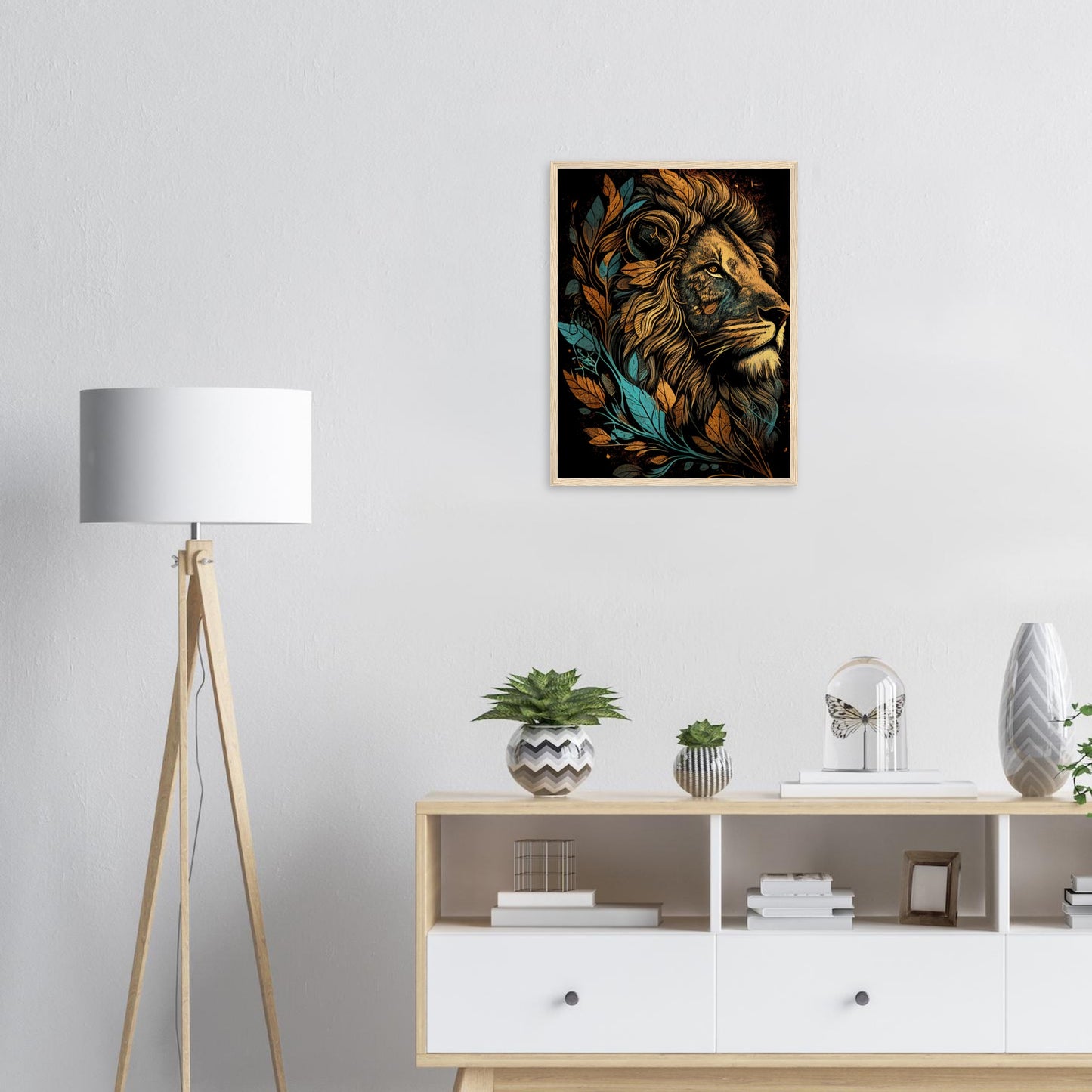Leaf Lion, Poster mit Holzrahmen - Stiersbeste