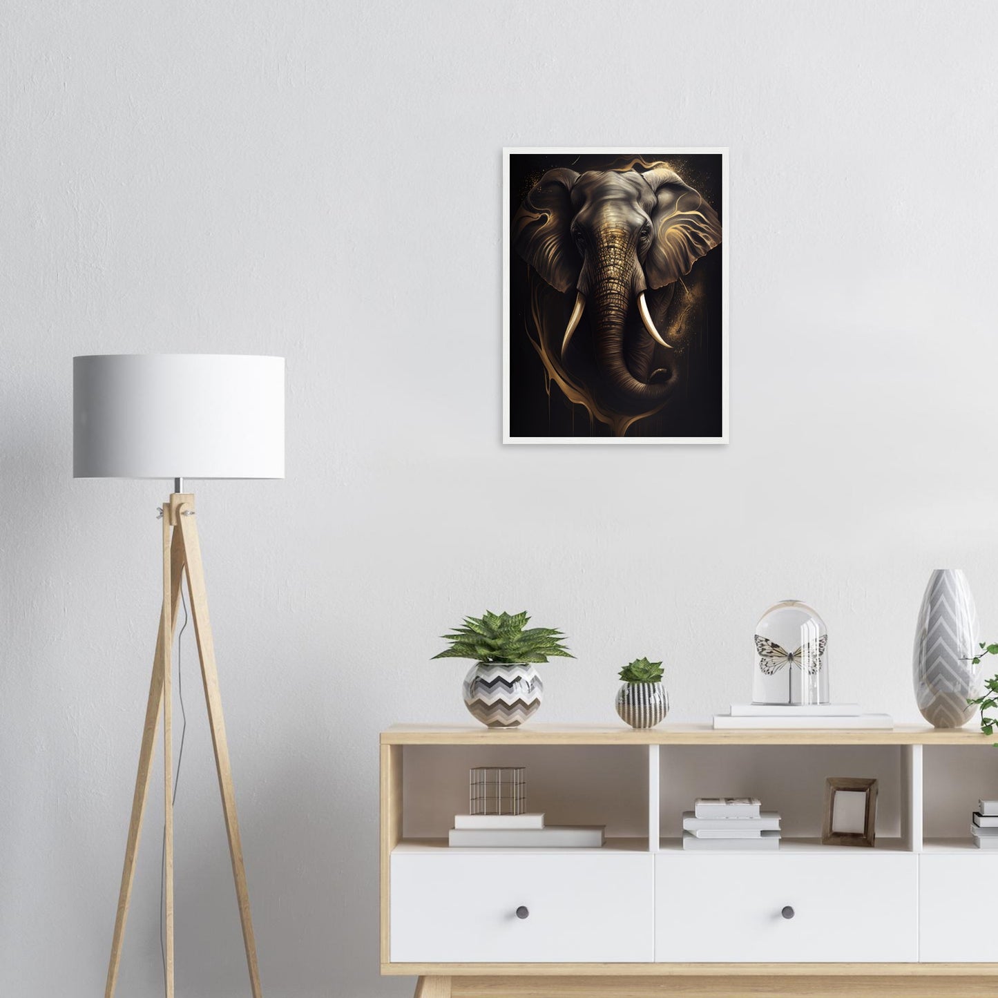 Goldener Blick des Elefanten, Poster mit Holzrahmen - Stiersbeste
