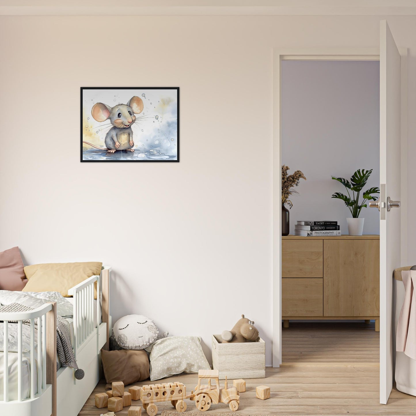 Happy Mouse, Poster mit Holzrahmen - Stiersbeste