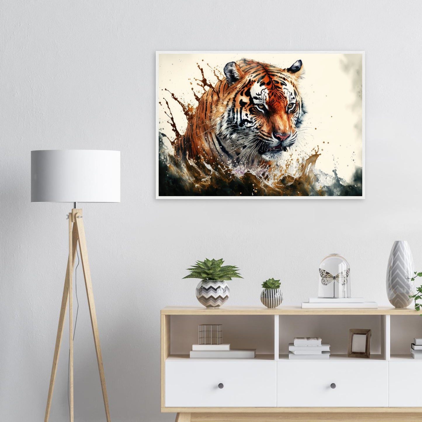 Tiger Splash, Poster mit Holzrahmen - Stiersbeste