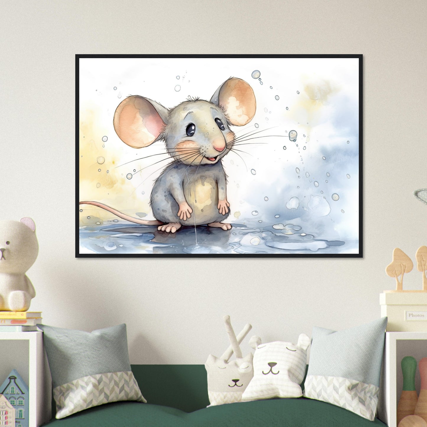 Happy Mouse, Poster mit Holzrahmen - Stiersbeste
