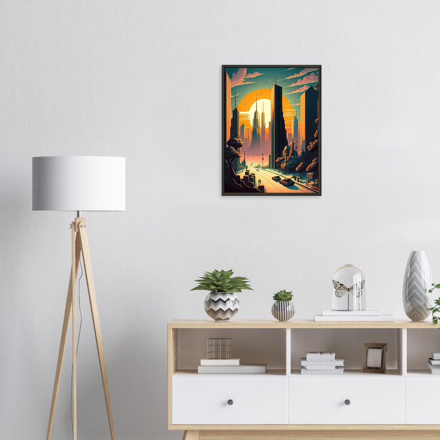 Futuristischer Sunset, Poster mit Alurahmen - Stiersbeste