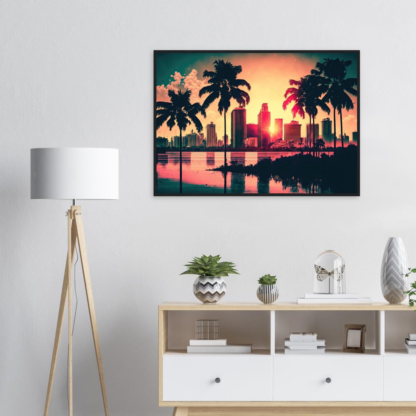 Miami Sunset, Poster mit Holzrahmen - Stiersbeste
